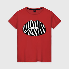 Женская футболка хлопок с принтом Zebra lips в Кировске, 100% хлопок | прямой крой, круглый вырез горловины, длина до линии бедер, слегка спущенное плечо | lips | губы | зебра | поцелуй
