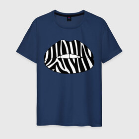 Мужская футболка хлопок с принтом Zebra lips в Кировске, 100% хлопок | прямой крой, круглый вырез горловины, длина до линии бедер, слегка спущенное плечо. | Тематика изображения на принте: lips | губы | зебра | поцелуй