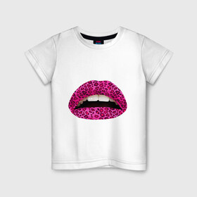 Детская футболка хлопок с принтом Pink leopard lips в Кировске, 100% хлопок | круглый вырез горловины, полуприлегающий силуэт, длина до линии бедер | lips | губы | леопард | помада | поцелуй