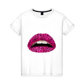 Женская футболка хлопок с принтом Pink leopard lips в Кировске, 100% хлопок | прямой крой, круглый вырез горловины, длина до линии бедер, слегка спущенное плечо | lips | губы | леопард | помада | поцелуй