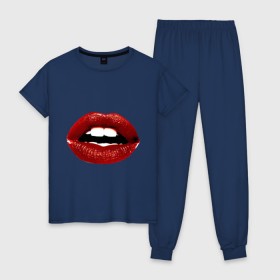 Женская пижама хлопок с принтом Pop art lips в Кировске, 100% хлопок | брюки и футболка прямого кроя, без карманов, на брюках мягкая резинка на поясе и по низу штанин | поп арт