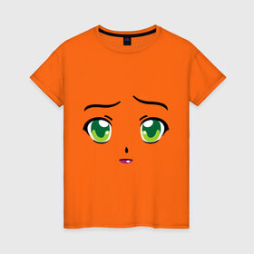 Женская футболка хлопок с принтом Аниме зеленые глаза в Кировске, 100% хлопок | прямой крой, круглый вырез горловины, длина до линии бедер, слегка спущенное плечо | anime | аниме | взгляд | глаза | зеленые глаза | лицо