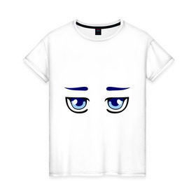Женская футболка хлопок с принтом Синие аниме глаза в Кировске, 100% хлопок | прямой крой, круглый вырез горловины, длина до линии бедер, слегка спущенное плечо | anime | аниме | взгляд | глаза | лицо | синие глаза