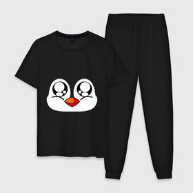 Мужская пижама хлопок с принтом Морда пингвина в Кировске, 100% хлопок | брюки и футболка прямого кроя, без карманов, на брюках мягкая резинка на поясе и по низу штанин
 | Тематика изображения на принте: пингвин