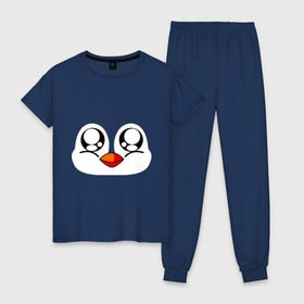 Женская пижама хлопок с принтом Морда пингвина в Кировске, 100% хлопок | брюки и футболка прямого кроя, без карманов, на брюках мягкая резинка на поясе и по низу штанин | пингвин