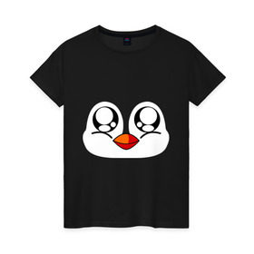 Женская футболка хлопок с принтом Морда пингвина в Кировске, 100% хлопок | прямой крой, круглый вырез горловины, длина до линии бедер, слегка спущенное плечо | Тематика изображения на принте: пингвин