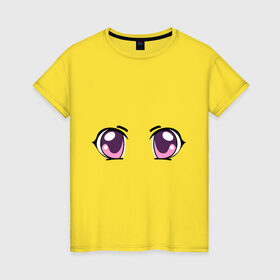 Женская футболка хлопок с принтом Фиолетовые аниме глаза в Кировске, 100% хлопок | прямой крой, круглый вырез горловины, длина до линии бедер, слегка спущенное плечо | anime | взгляд | лицо