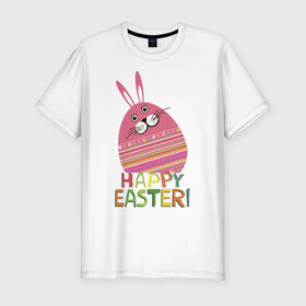 Мужская футболка премиум с принтом Easter rabbit в Кировске, 92% хлопок, 8% лайкра | приталенный силуэт, круглый вырез ворота, длина до линии бедра, короткий рукав | happy easter | кролик | пасха | пасхальное яйцо | пасхальный кролик | счастливой пасхи