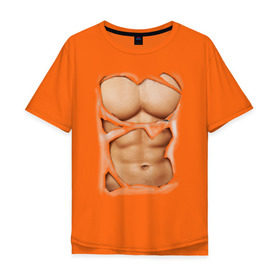 Мужская футболка хлопок Oversize с принтом Идеальный пресс в Кировске, 100% хлопок | свободный крой, круглый ворот, “спинка” длиннее передней части | мужское тело | мышцы | тело | торс