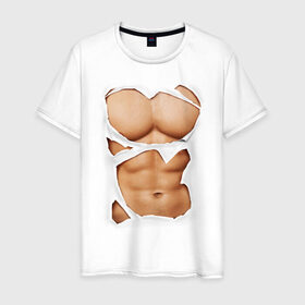 Мужская футболка хлопок с принтом Идеальный пресс в Кировске, 100% хлопок | прямой крой, круглый вырез горловины, длина до линии бедер, слегка спущенное плечо. | мужское тело | мышцы | тело | торс