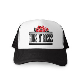 Кепка тракер с сеткой с принтом Guns n roses red в Кировске, трикотажное полотно; задняя часть — сетка | длинный козырек, универсальный размер, пластиковая застежка | guns and roses | rock | ганс н роуз | музыка | рок