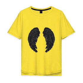 Мужская футболка хлопок Oversize с принтом Demon wing в Кировске, 100% хлопок | свободный крой, круглый ворот, “спинка” длиннее передней части | black | dark angel | demon | devil | двушкам | дьявол | крылья демона | с крыльями