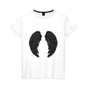 Женская футболка хлопок с принтом Demon wing в Кировске, 100% хлопок | прямой крой, круглый вырез горловины, длина до линии бедер, слегка спущенное плечо | black | dark angel | demon | devil | двушкам | дьявол | крылья демона | с крыльями