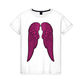 Женская футболка хлопок с принтом Purple wings в Кировске, 100% хлопок | прямой крой, круглый вырез горловины, длина до линии бедер, слегка спущенное плечо | крылья