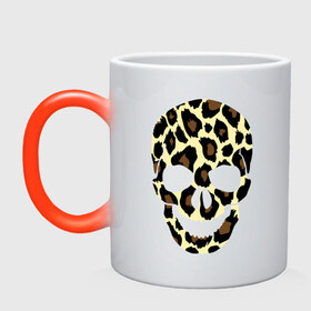 Кружка хамелеон с принтом Skull leopard в Кировске, керамика | меняет цвет при нагревании, емкость 330 мл | Тематика изображения на принте: leo | skull | леопард | череп