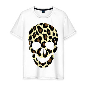 Мужская футболка хлопок с принтом Skull leopard в Кировске, 100% хлопок | прямой крой, круглый вырез горловины, длина до линии бедер, слегка спущенное плечо. | leo | skull | леопард | череп