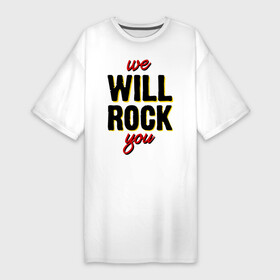 Платье-футболка хлопок с принтом We will rock you в Кировске,  |  | freddie mercury | queen | классический рок | куин | рок группа | фредди меркьюри