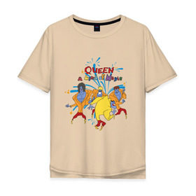 Мужская футболка хлопок Oversize с принтом Queen A Kind of Magic в Кировске, 100% хлопок | свободный крой, круглый ворот, “спинка” длиннее передней части | freddie mercury | queen | классический рок | куин | рок группа | фредди меркьюри