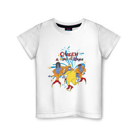 Детская футболка хлопок с принтом Queen A Kind of Magic в Кировске, 100% хлопок | круглый вырез горловины, полуприлегающий силуэт, длина до линии бедер | Тематика изображения на принте: freddie mercury | queen | классический рок | куин | рок группа | фредди меркьюри