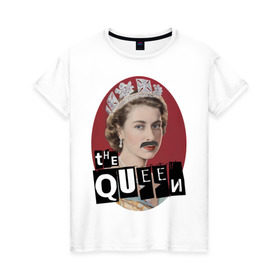 Женская футболка хлопок с принтом The Queen в Кировске, 100% хлопок | прямой крой, круглый вырез горловины, длина до линии бедер, слегка спущенное плечо | freddie mercury | queen | классический рок | куин | рок группа | фредди меркьюри