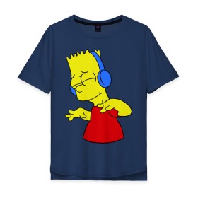 Мужская футболка хлопок Oversize с принтом Барт в наушниках в Кировске, 100% хлопок | свободный крой, круглый ворот, “спинка” длиннее передней части | bart | bart simpson | simpsons | барт в наушниках | барт симпсон | голова барта | симпсоны | симсоны