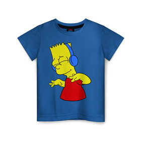 Детская футболка хлопок с принтом Барт в наушниках в Кировске, 100% хлопок | круглый вырез горловины, полуприлегающий силуэт, длина до линии бедер | bart | bart simpson | simpsons | барт в наушниках | барт симпсон | голова барта | симпсоны | симсоны