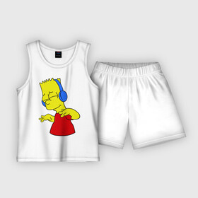 Детская пижама с шортами хлопок с принтом Барт в наушниках в Кировске,  |  | Тематика изображения на принте: bart | bart simpson | simpsons | барт в наушниках | барт симпсон | голова барта | симпсоны | симсоны