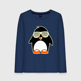 Женский лонгслив хлопок с принтом Пингвин в очках-жалюзи glow в Кировске, 100% хлопок |  | пингвин