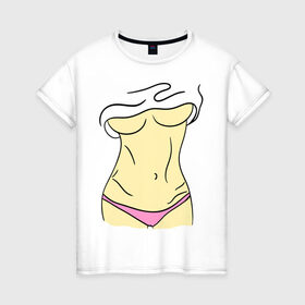 Женская футболка хлопок с принтом Женские прелести в Кировске, 100% хлопок | прямой крой, круглый вырез горловины, длина до линии бедер, слегка спущенное плечо | голое тело | грудь | девушка | живот | пресс | тело | фигура