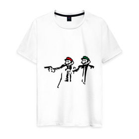 Мужская футболка хлопок с принтом Марио и Луиджи (криминальная чтиво) в Кировске, 100% хлопок | прямой крой, круглый вырез горловины, длина до линии бедер, слегка спущенное плечо. | mario | игры | криминальное чтиво