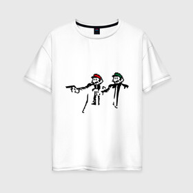 Женская футболка хлопок Oversize с принтом Марио и Луиджи (криминальная чтиво) в Кировске, 100% хлопок | свободный крой, круглый ворот, спущенный рукав, длина до линии бедер
 | mario | игры | криминальное чтиво