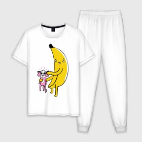 Мужская пижама хлопок с принтом Мстительный банан в Кировске, 100% хлопок | брюки и футболка прямого кроя, без карманов, на брюках мягкая резинка на поясе и по низу штанин
 | Тематика изображения на принте: bananes | мартышка | обезьяна | фрукты