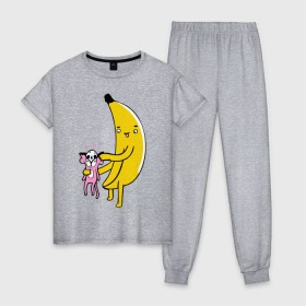 Женская пижама хлопок с принтом Мстительный банан в Кировске, 100% хлопок | брюки и футболка прямого кроя, без карманов, на брюках мягкая резинка на поясе и по низу штанин | Тематика изображения на принте: bananes | мартышка | обезьяна | фрукты