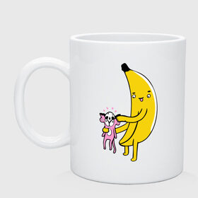 Кружка с принтом Мстительный банан в Кировске, керамика | объем — 330 мл, диаметр — 80 мм. Принт наносится на бока кружки, можно сделать два разных изображения | bananes | мартышка | обезьяна | фрукты
