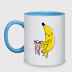 Кружка двухцветная с принтом Мстительный банан в Кировске, керамика | объем — 330 мл, диаметр — 80 мм. Цветная ручка и кайма сверху, в некоторых цветах — вся внутренняя часть | bananes | мартышка | обезьяна | фрукты