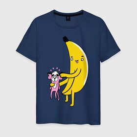 Мужская футболка хлопок с принтом Мстительный банан в Кировске, 100% хлопок | прямой крой, круглый вырез горловины, длина до линии бедер, слегка спущенное плечо. | Тематика изображения на принте: bananes | мартышка | обезьяна | фрукты