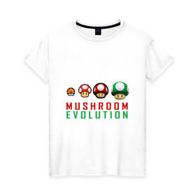 Женская футболка хлопок с принтом Mario Mushroom Evolution в Кировске, 100% хлопок | прямой крой, круглый вырез горловины, длина до линии бедер, слегка спущенное плечо | nintendo | марио | нинтендо