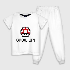 Детская пижама хлопок с принтом Grow up! в Кировске, 100% хлопок |  брюки и футболка прямого кроя, без карманов, на брюках мягкая резинка на поясе и по низу штанин
 | Тематика изображения на принте: марио
