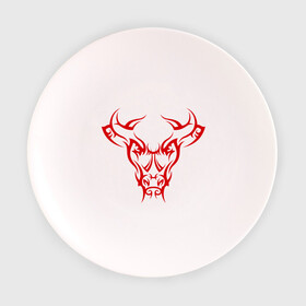 Тарелка 3D с принтом Красный бык в Кировске, фарфор | диаметр - 210 мм
диаметр для нанесения принта - 120 мм | бычара | животное | зверь | лоб | рога