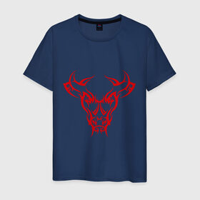 Мужская футболка хлопок с принтом Красный бык в Кировске, 100% хлопок | прямой крой, круглый вырез горловины, длина до линии бедер, слегка спущенное плечо. | бычара | животное | зверь | лоб | рога
