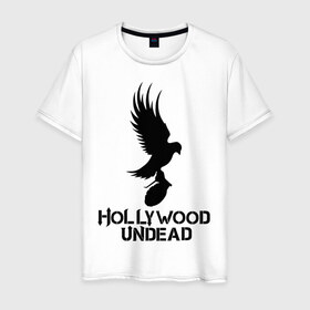 Мужская футболка хлопок с принтом Hollywood Undead в Кировске, 100% хлопок | прямой крой, круглый вырез горловины, длина до линии бедер, слегка спущенное плечо. | Тематика изображения на принте: hollywood undead | undead | птица с гранатой | рок реп группа hollywood undead