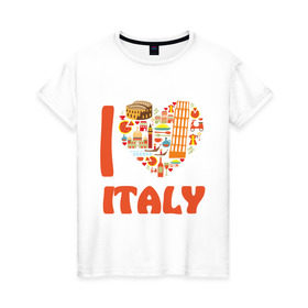 Женская футболка хлопок с принтом Я люблю Италию в Кировске, 100% хлопок | прямой крой, круглый вырез горловины, длина до линии бедер, слегка спущенное плечо | башня пейзанская | италия | колизей | пицца | я люблю италию