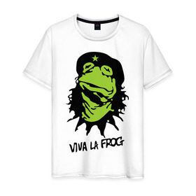 Мужская футболка хлопок с принтом Viva la Frog в Кировске, 100% хлопок | прямой крой, круглый вырез горловины, длина до линии бедер, слегка спущенное плечо. | frog | viva la frog | viva лягушка | лягушка | лягушка чегевара