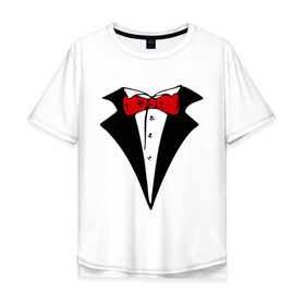 Мужская футболка хлопок Oversize с принтом Смокинг и красная бабочка в Кировске, 100% хлопок | свободный крой, круглый ворот, “спинка” длиннее передней части | смокинг