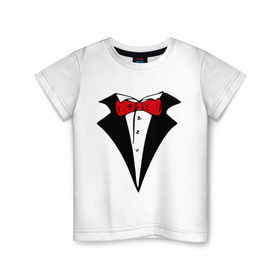 Детская футболка хлопок с принтом Смокинг и красная бабочка в Кировске, 100% хлопок | круглый вырез горловины, полуприлегающий силуэт, длина до линии бедер | смокинг