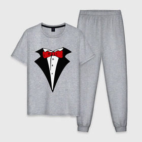 Мужская пижама хлопок с принтом Смокинг и красная бабочка в Кировске, 100% хлопок | брюки и футболка прямого кроя, без карманов, на брюках мягкая резинка на поясе и по низу штанин
 | смокинг