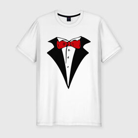 Мужская футболка премиум с принтом Смокинг и красная бабочка в Кировске, 92% хлопок, 8% лайкра | приталенный силуэт, круглый вырез ворота, длина до линии бедра, короткий рукав | смокинг