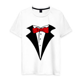 Мужская футболка хлопок с принтом Смокинг и красная бабочка в Кировске, 100% хлопок | прямой крой, круглый вырез горловины, длина до линии бедер, слегка спущенное плечо. | смокинг