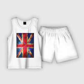 Детская пижама с шортами хлопок с принтом Флаг Британии в цветах в Кировске,  |  | англия | британский флаг | великобритания | флаг великобритании