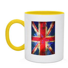 Кружка двухцветная с принтом Флаг Британии в цветах в Кировске, керамика | объем — 330 мл, диаметр — 80 мм. Цветная ручка и кайма сверху, в некоторых цветах — вся внутренняя часть | англия | британский флаг | великобритания | флаг великобритании